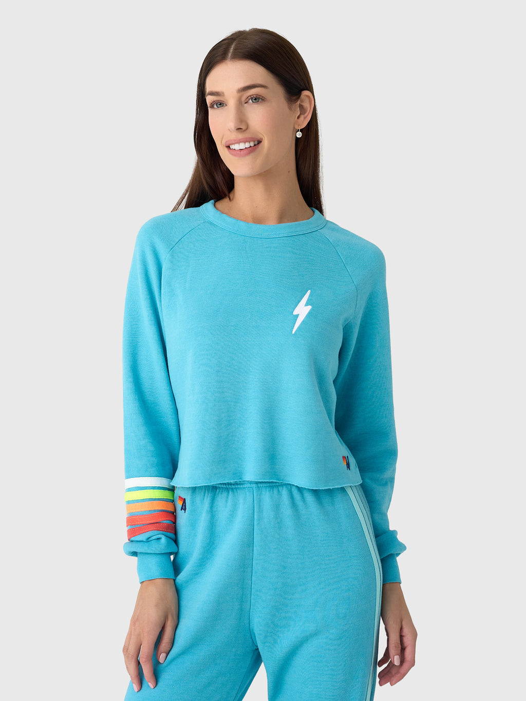 Aviator Nation Women's Bolt Rugby Stitch Cropped Crew Sweatshirt - Saint Bernard