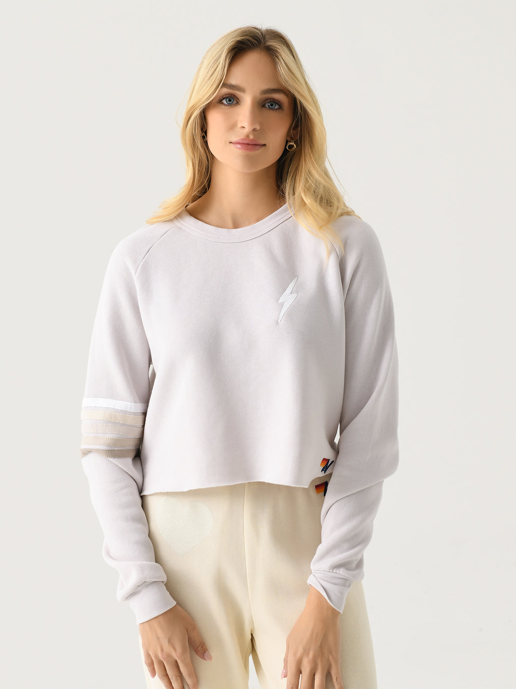 Aviator Nation Women's Bolt Rugby Stitch Cropped Crew Sweatshirt - Saint Bernard