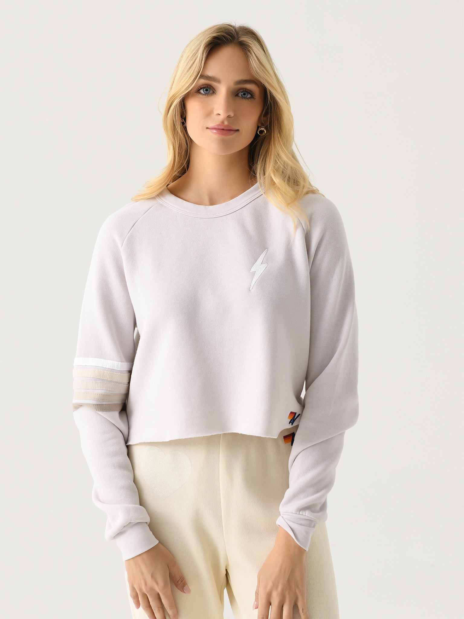 Aviator Nation Women's Bolt Rugby Stitch Cropped Crew Sweatshirt - Saint Bernard