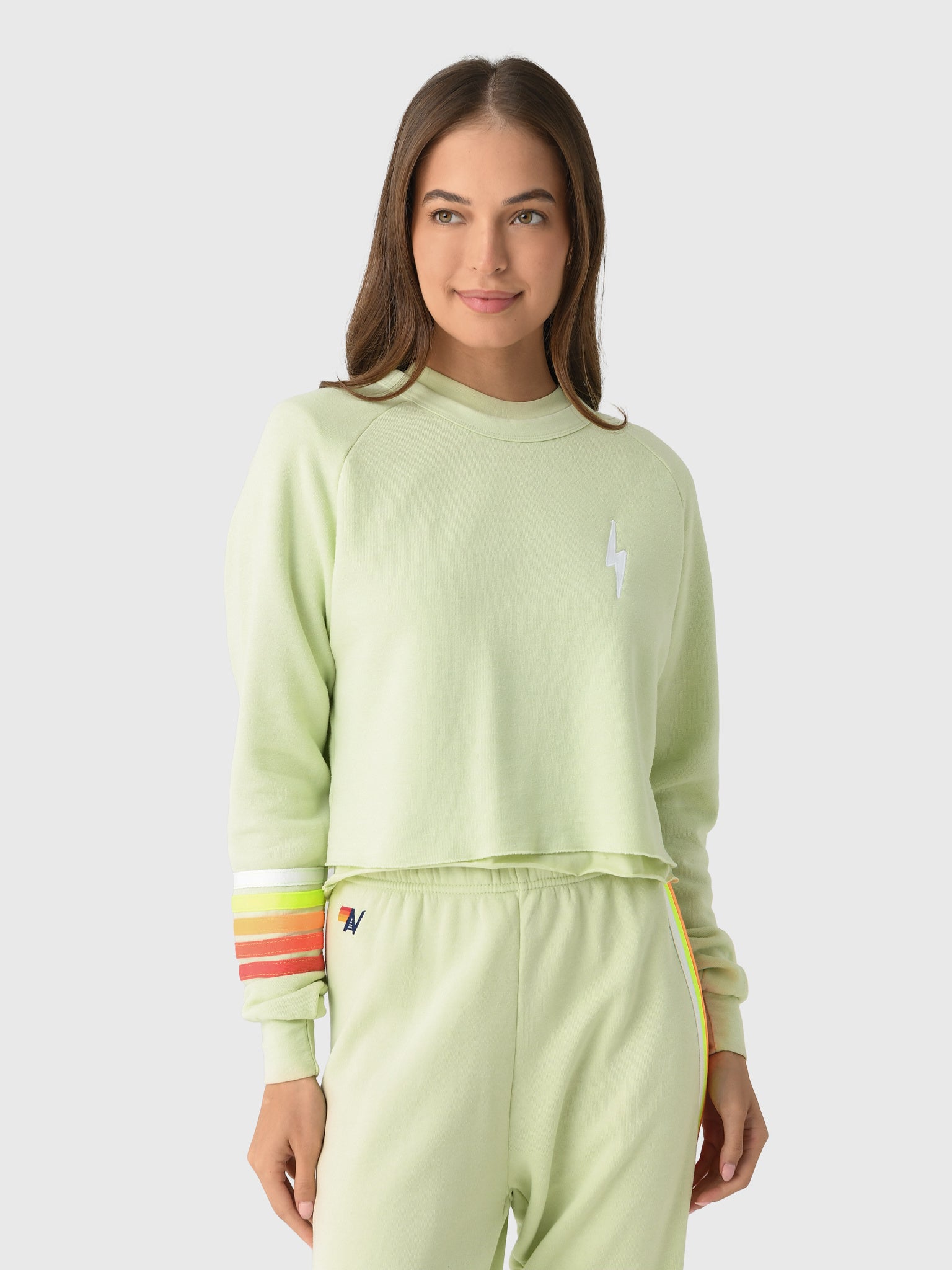 Aviator Nation Women's Bolt Rugby Stitch Cropped Crew Sweatshirt