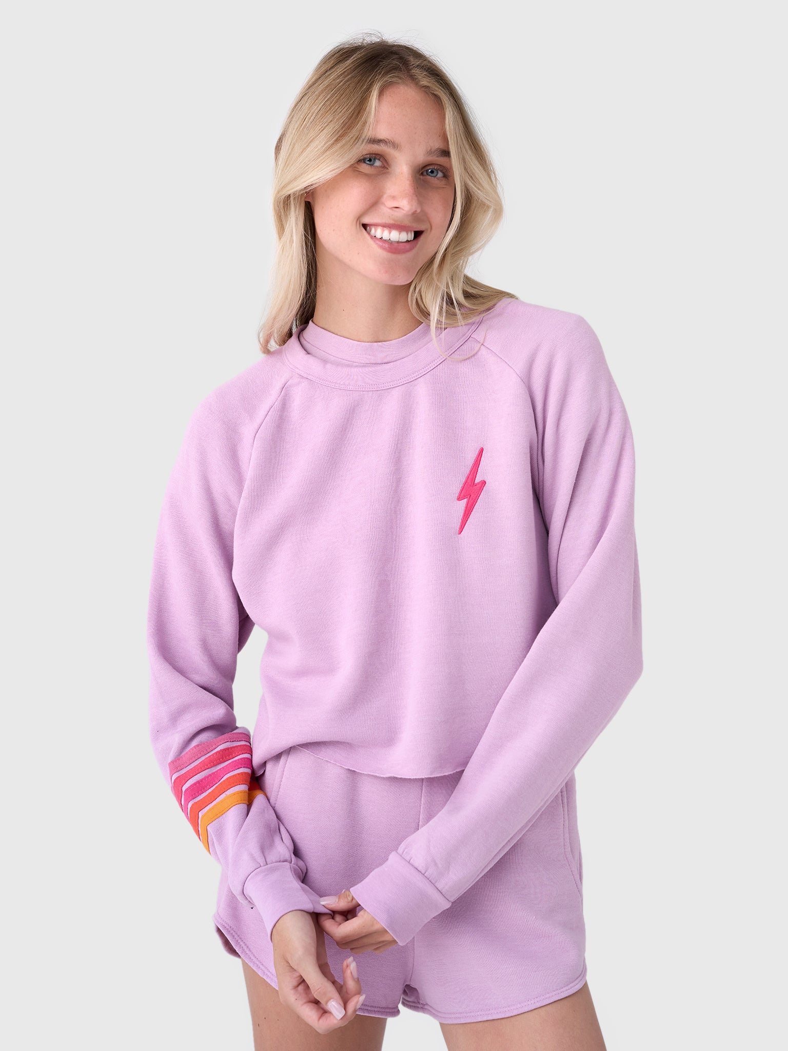 Aviator Nation Women's Bolt Rugby Stitch Cropped Crew Sweatshirt - Saint Bernard