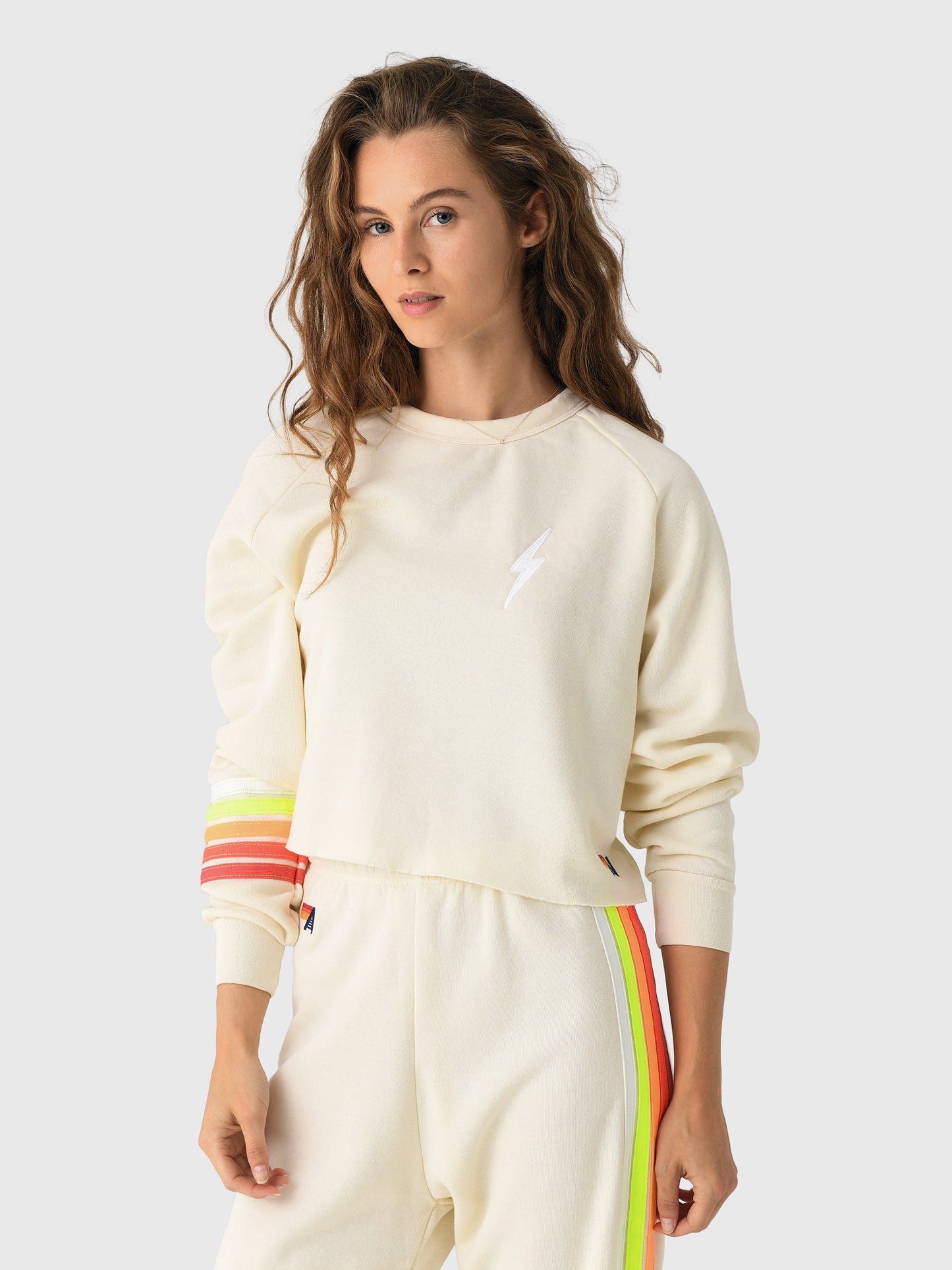 Aviator Nation Women's Bolt Rugby Stitch Cropped Crew Sweatshirt - Saint Bernard