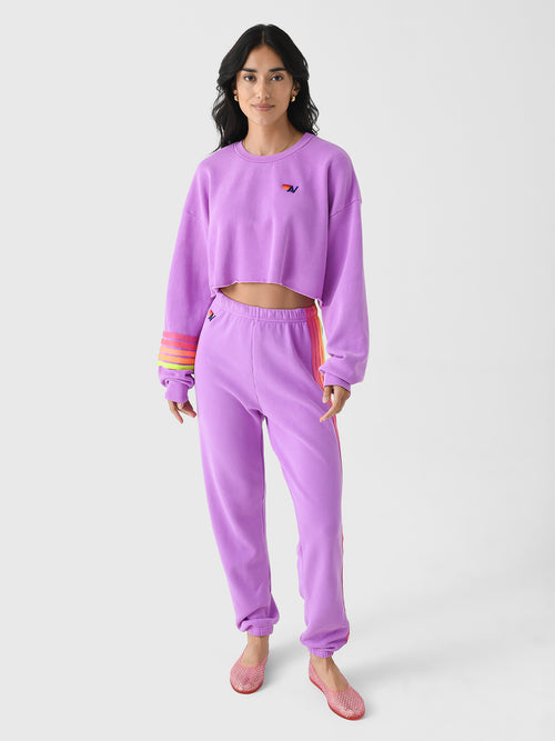 Aviator Nation Women's Rugby Stitch Cropped Crew Relaxed Sweatshirt