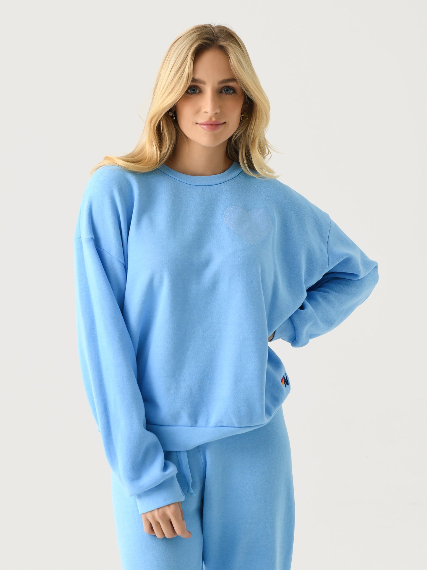 Aviator Nation Women's Glitter Heart Relaxed Crew Sweatshirt - Saint Bernard