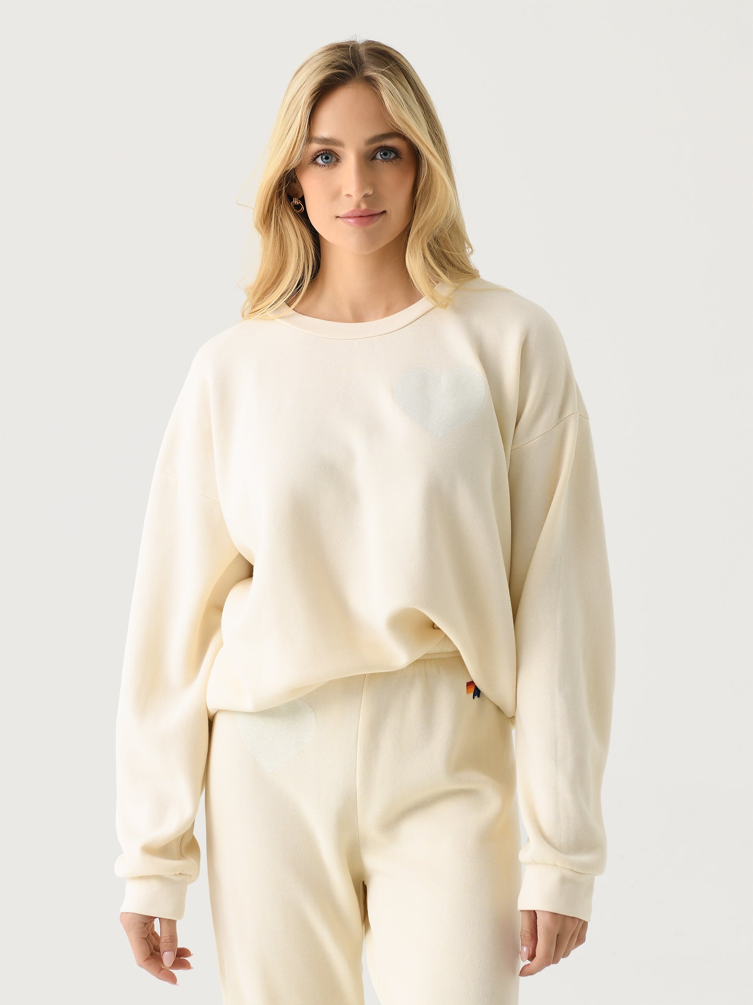 Aviator Nation Women's Glitter Heart Relaxed Crew Sweatshirt - Saint Bernard