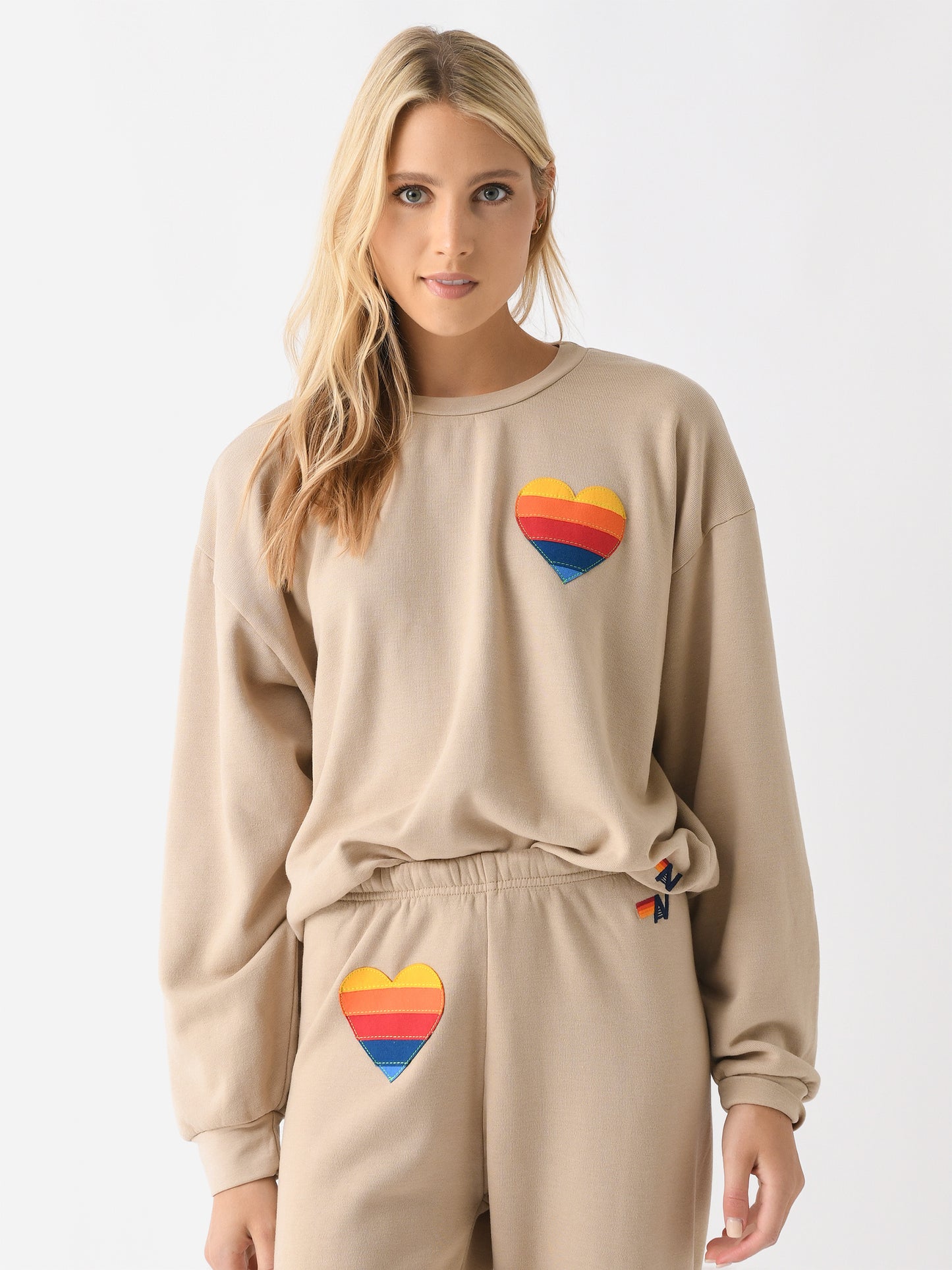 Aviator Nation Women's Rainbow Heart Stitch Relaxed Crew Sweatshirt - Saint Bernard