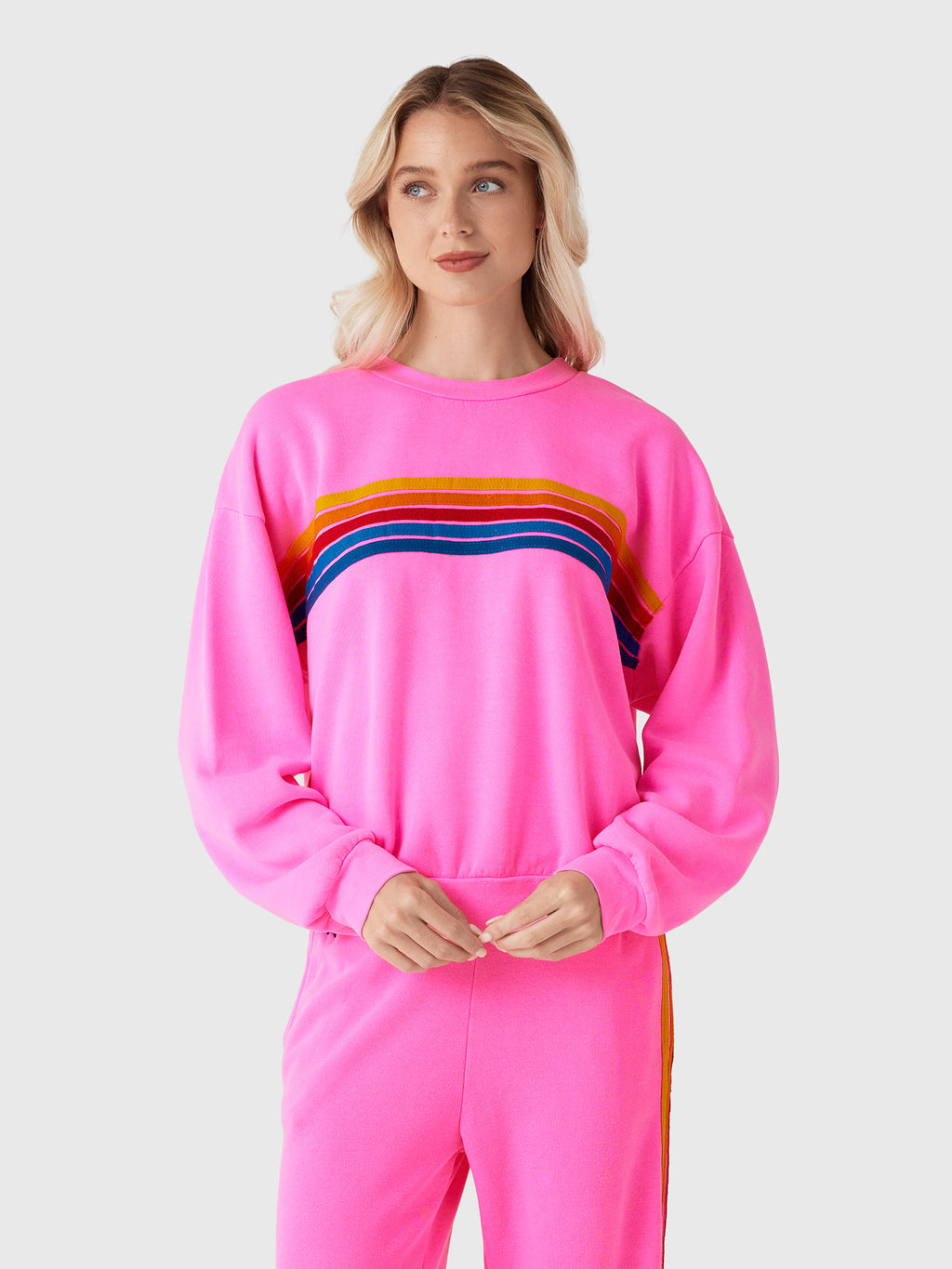 Aviator Nation Women's 5 Stripe Relaxed Crew Sweatshirt - Saint Bernard