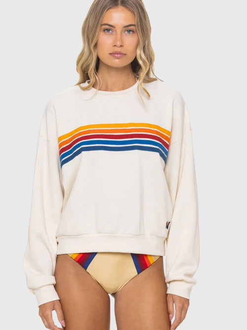 Aviator Nation Women's 5 Stripe Relaxed Crew Sweatshirt