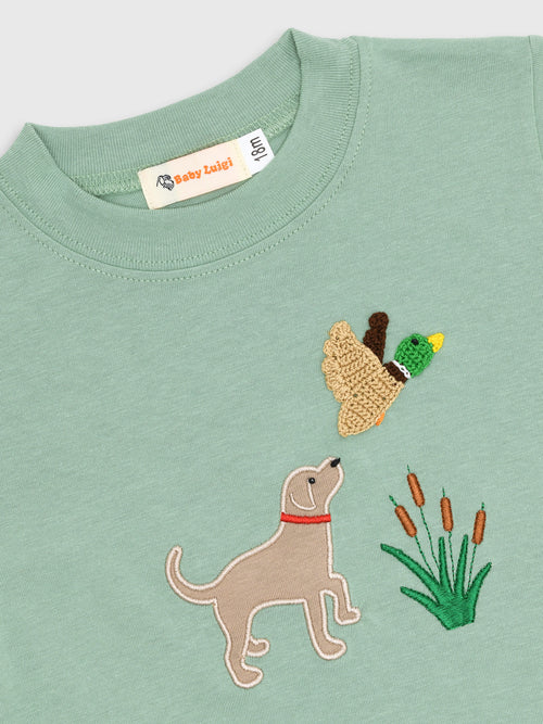 Luigi Boys' Puppy Looking At Mallard Long Sleeve Tee - Saint Bernard