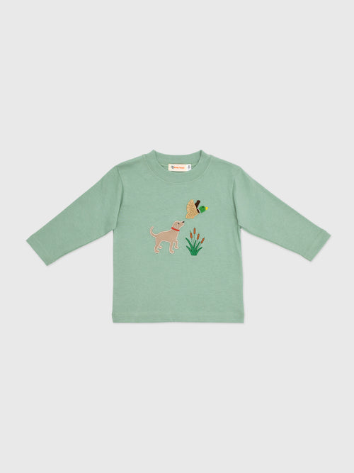 Luigi Boys' Puppy Looking At Mallard Long Sleeve Tee - Saint Bernard