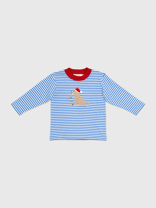 Luigi Boys' Santa Hat Dog Holding Lights Stripe Long Sleeve Tee - Saint Bernard