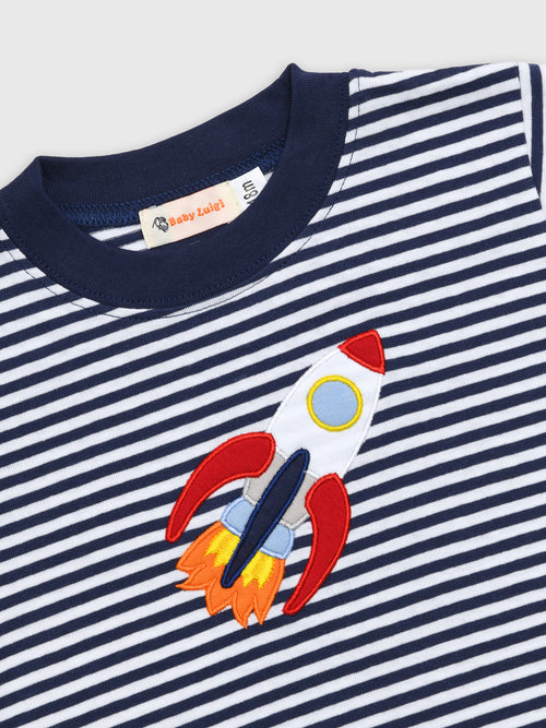 Luigi Boys' Rocketship Stripe Long Sleeve T-Shirt - Saint Bernard