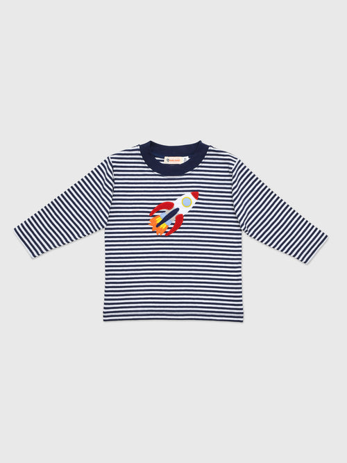 Luigi Boys' Rocketship Stripe Long Sleeve T-Shirt - Saint Bernard