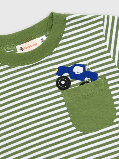 Luigi Boys' Monster Truck Stripe Pocket Tee - Saint Bernard