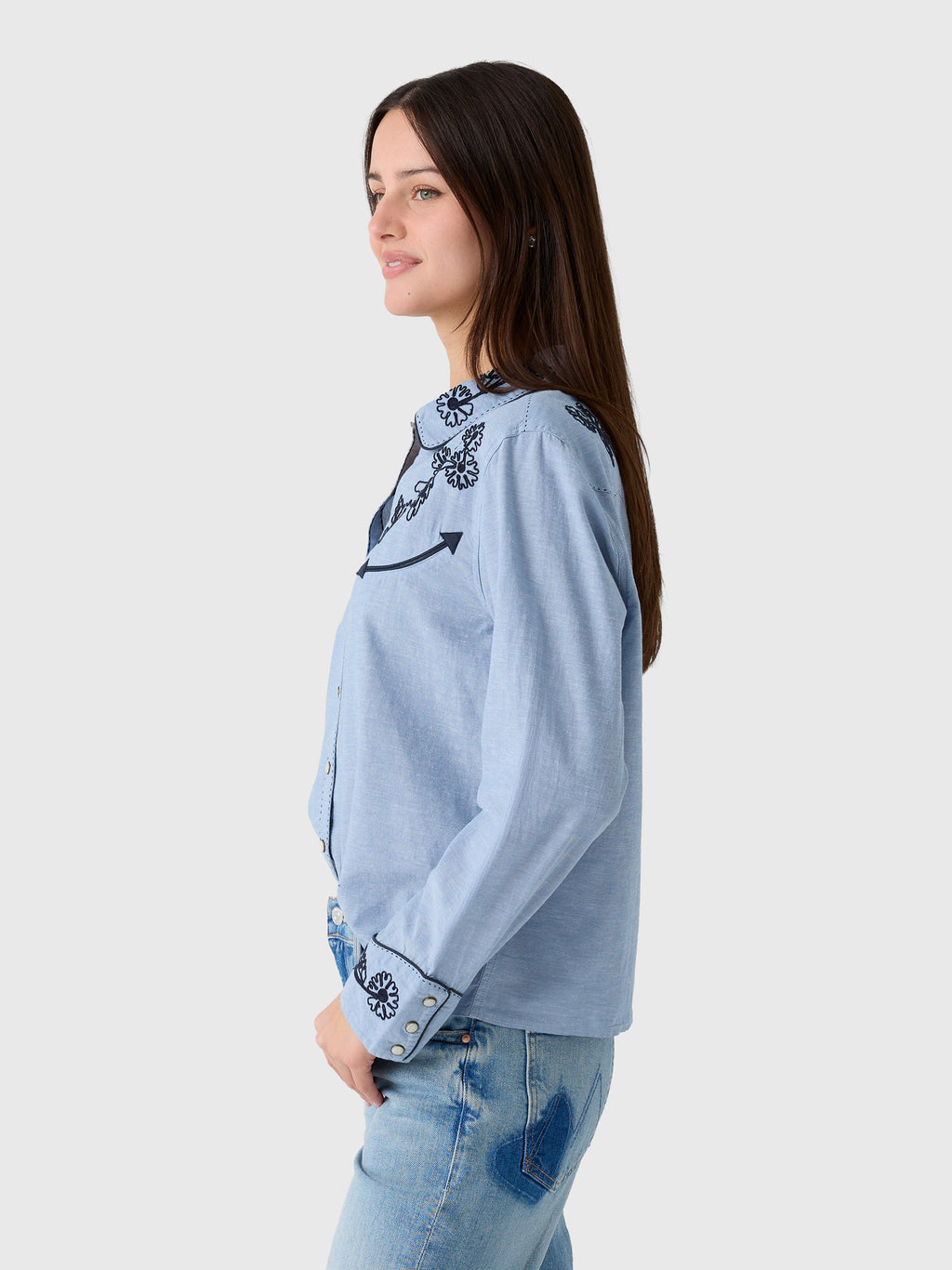 The Great X Stetson Women's The Chambray Embroidered Western Shirt - Saint Bernard
