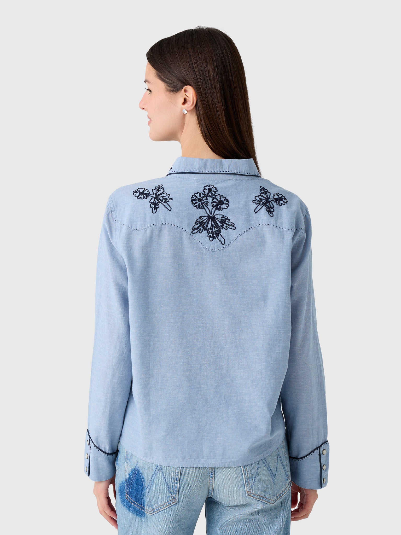 The Great X Stetson Women's The Chambray Embroidered Western Shirt - Saint Bernard