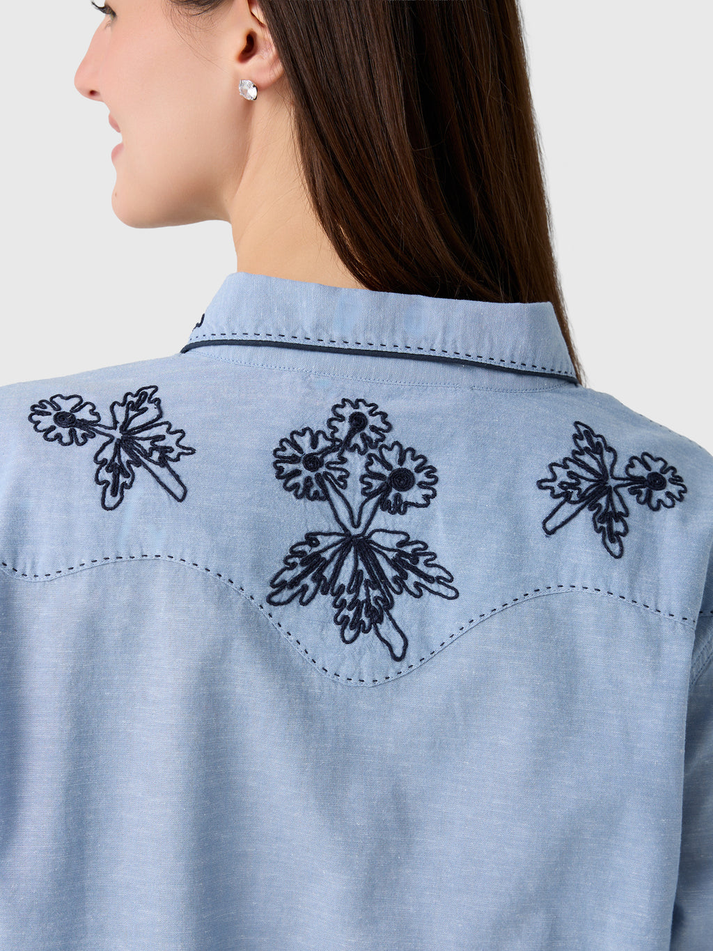 The Great X Stetson Women's The Chambray Embroidered Western Shirt - Saint Bernard