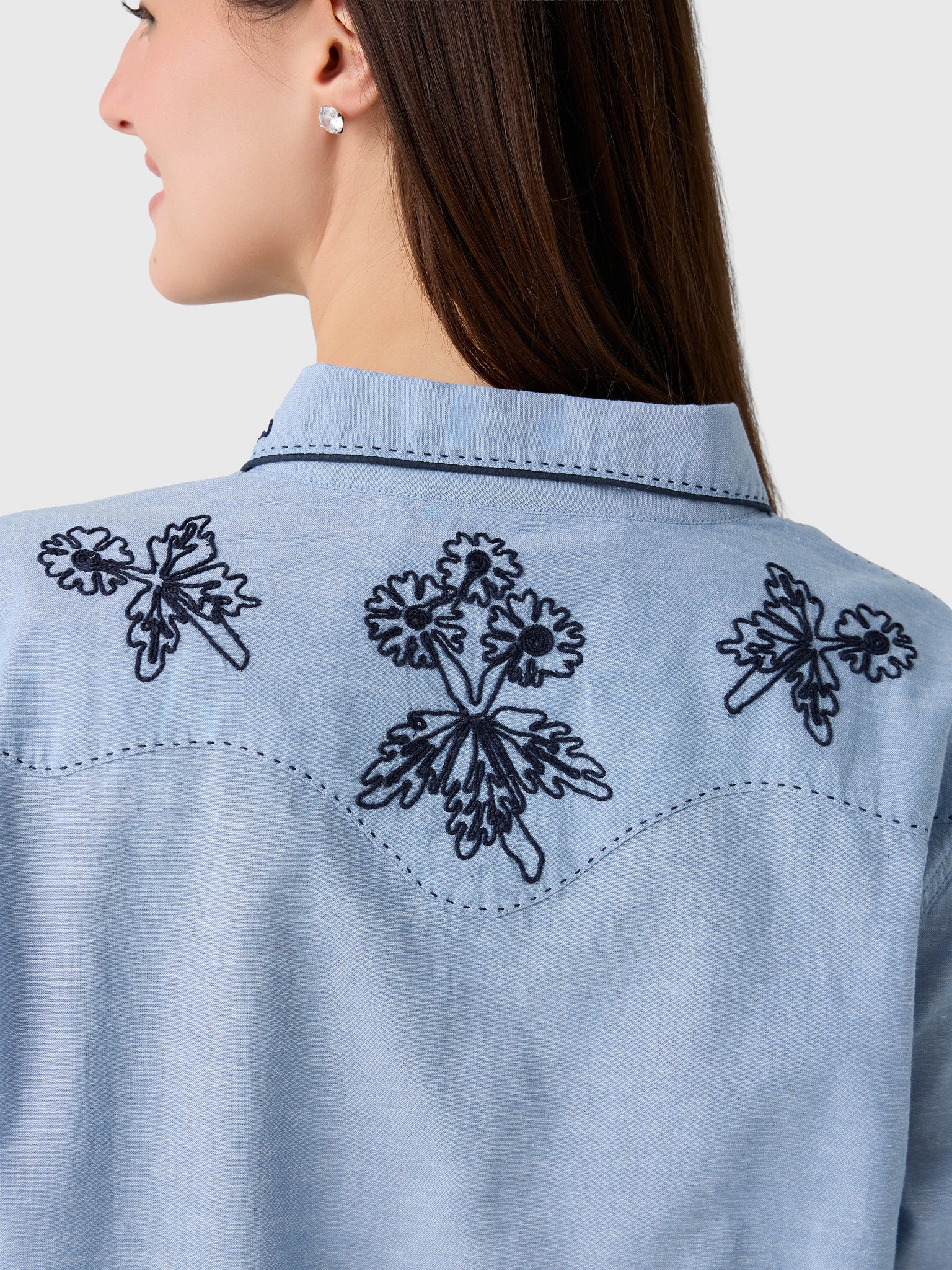 The Great X Stetson Women's The Chambray Embroidered Western Shirt - Saint Bernard