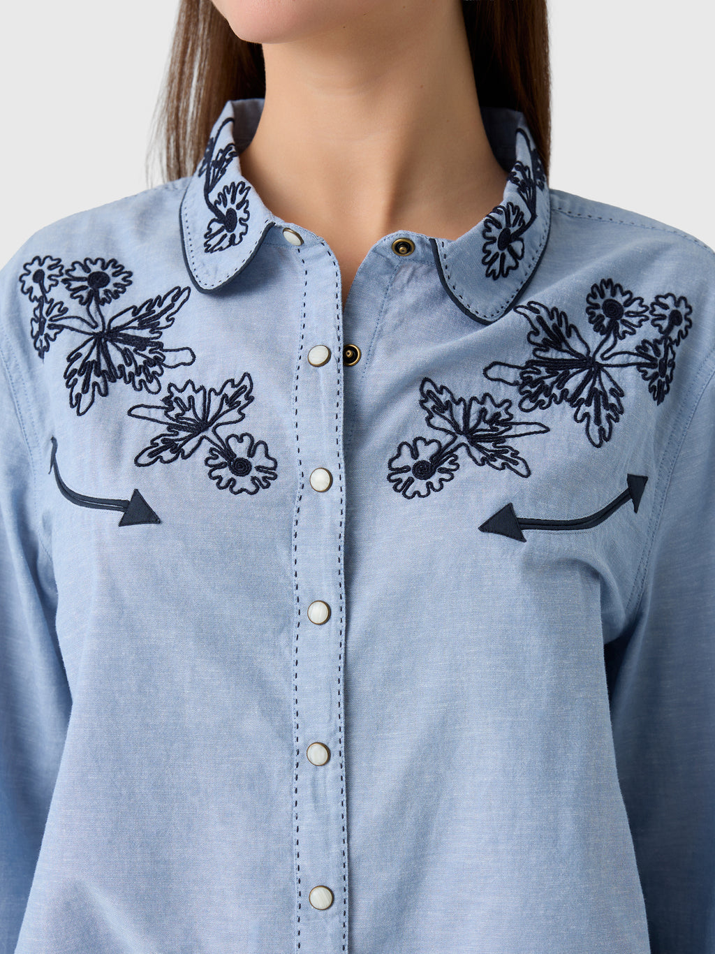 The Great X Stetson Women's The Chambray Embroidered Western Shirt - Saint Bernard