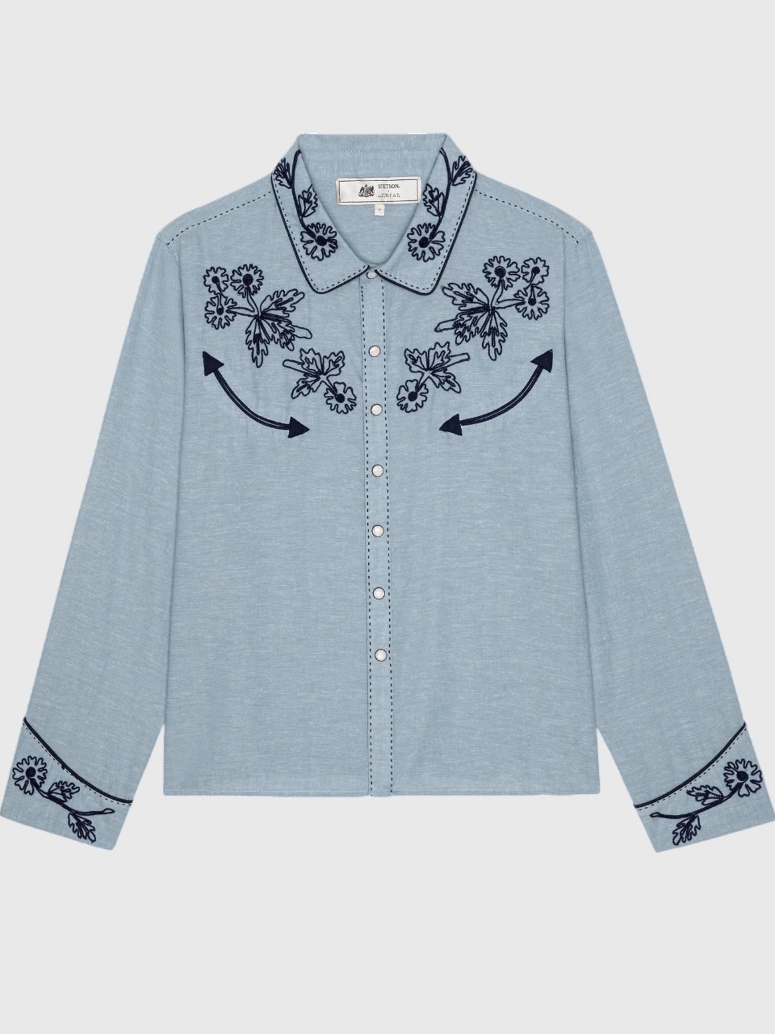 The Great X Stetson Women's The Chambray Embroidered Western Shirt - Saint Bernard