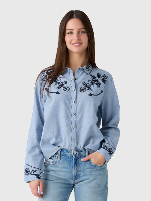 The Great X Stetson Women's The Chambray Embroidered Western Shirt