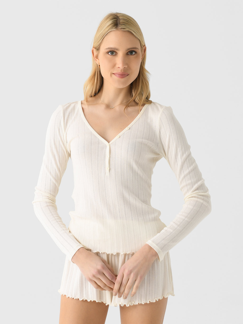 Eberjey Women's Pointelle V-Neck Henley - Saint Bernard