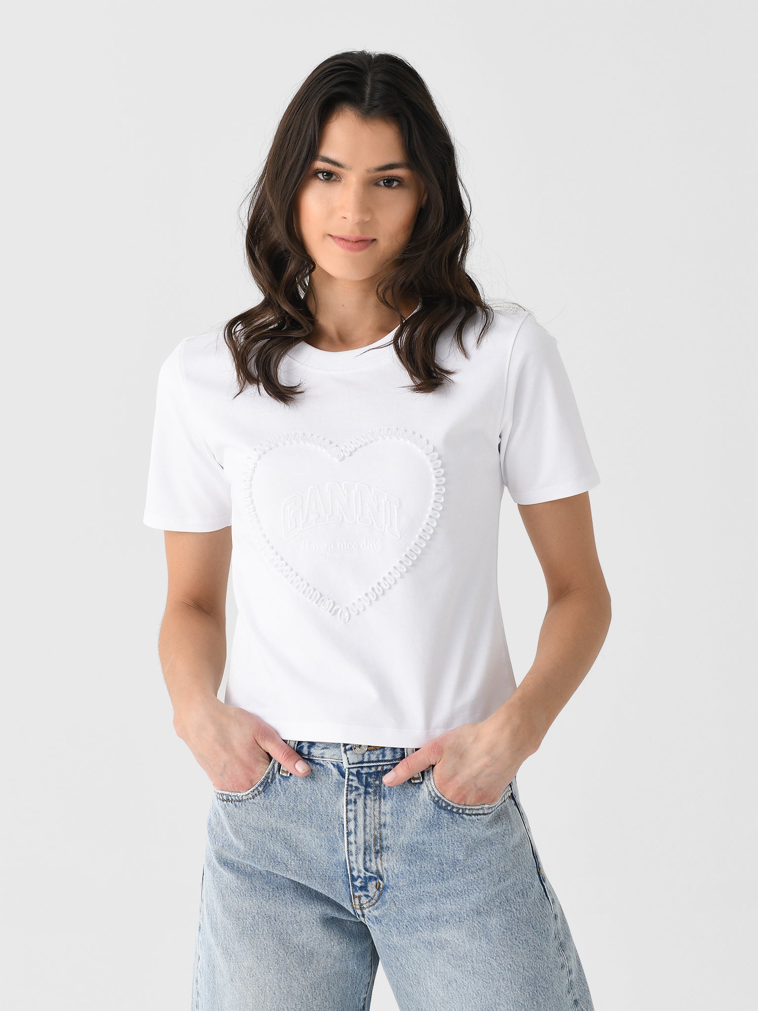 GANNI Women's Heavy Cotton Heart T-Shirt - Saint Bernard