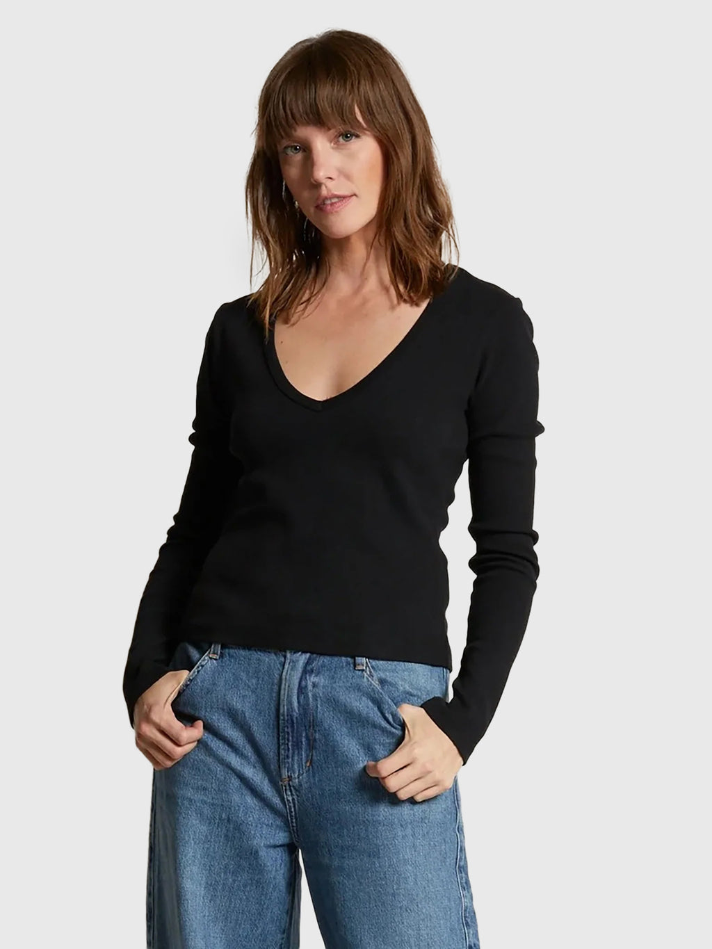 Perfect White Tee Women's Kitt Long Sleeve V-Neck Tee - Saint Bernard