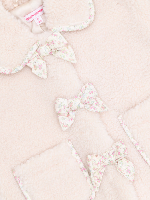 Design History Girls' Bow Accent Sherpa Jacket - Saint Bernard