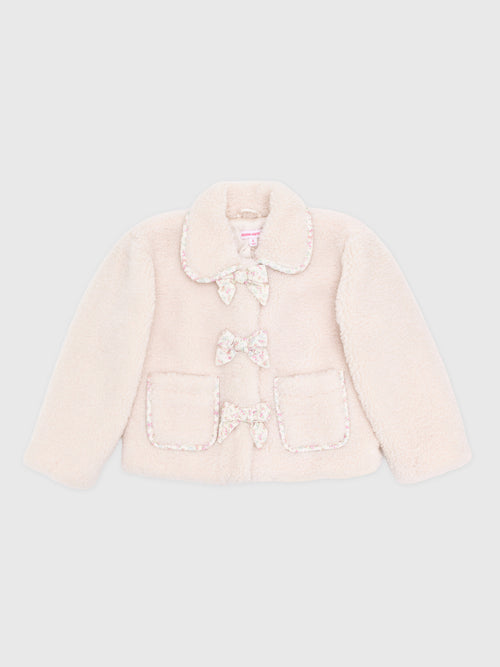 Design History Girls' Bow Accent Sherpa Jacket - Saint Bernard
