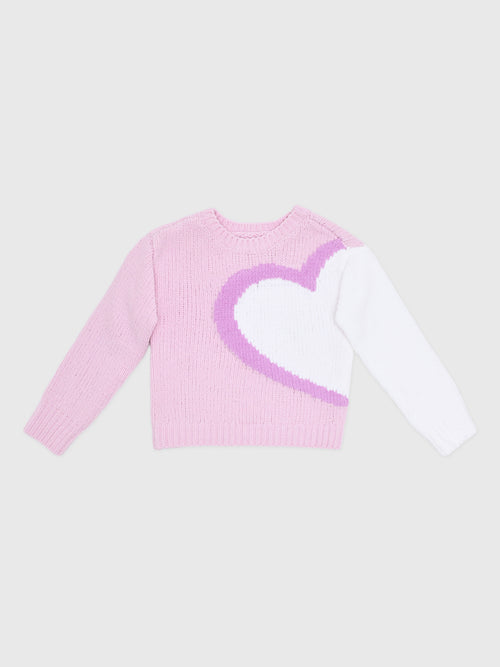 Design History Girls' Oversized Heart Colorblock Sweater - Saint Bernard