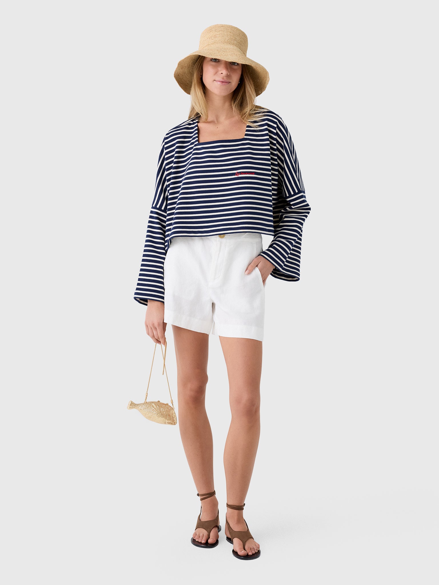 Les Vacances d'Irina Women's Embroidered Mariniére Crop Top - Saint Bernard