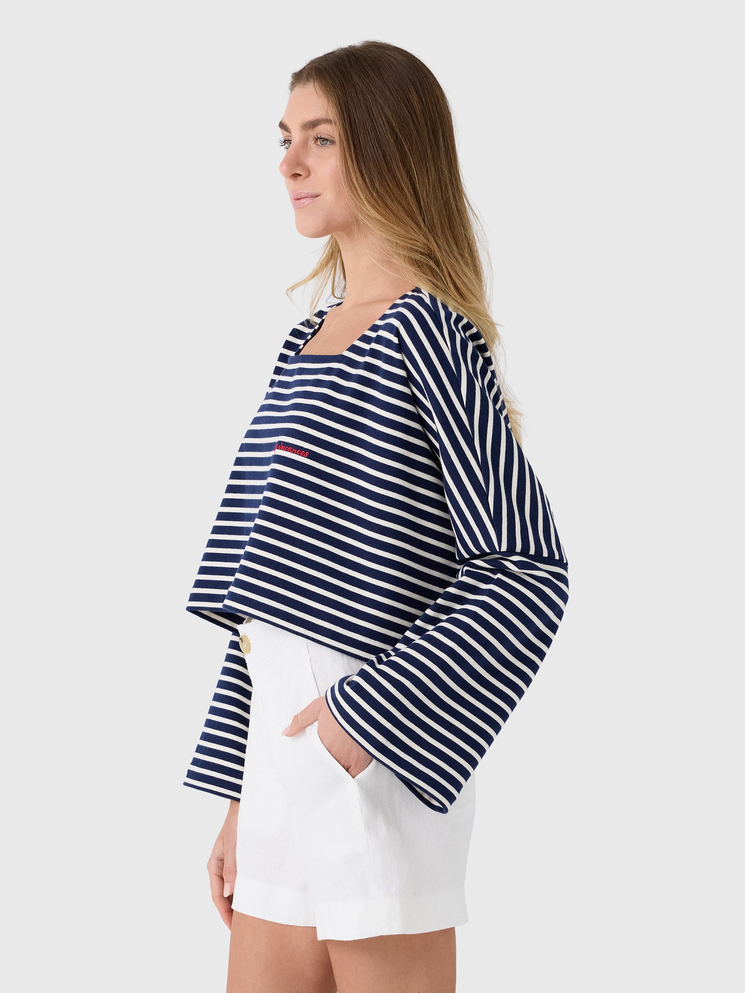 Les Vacances d'Irina Women's Embroidered Mariniére Crop Top - Saint Bernard