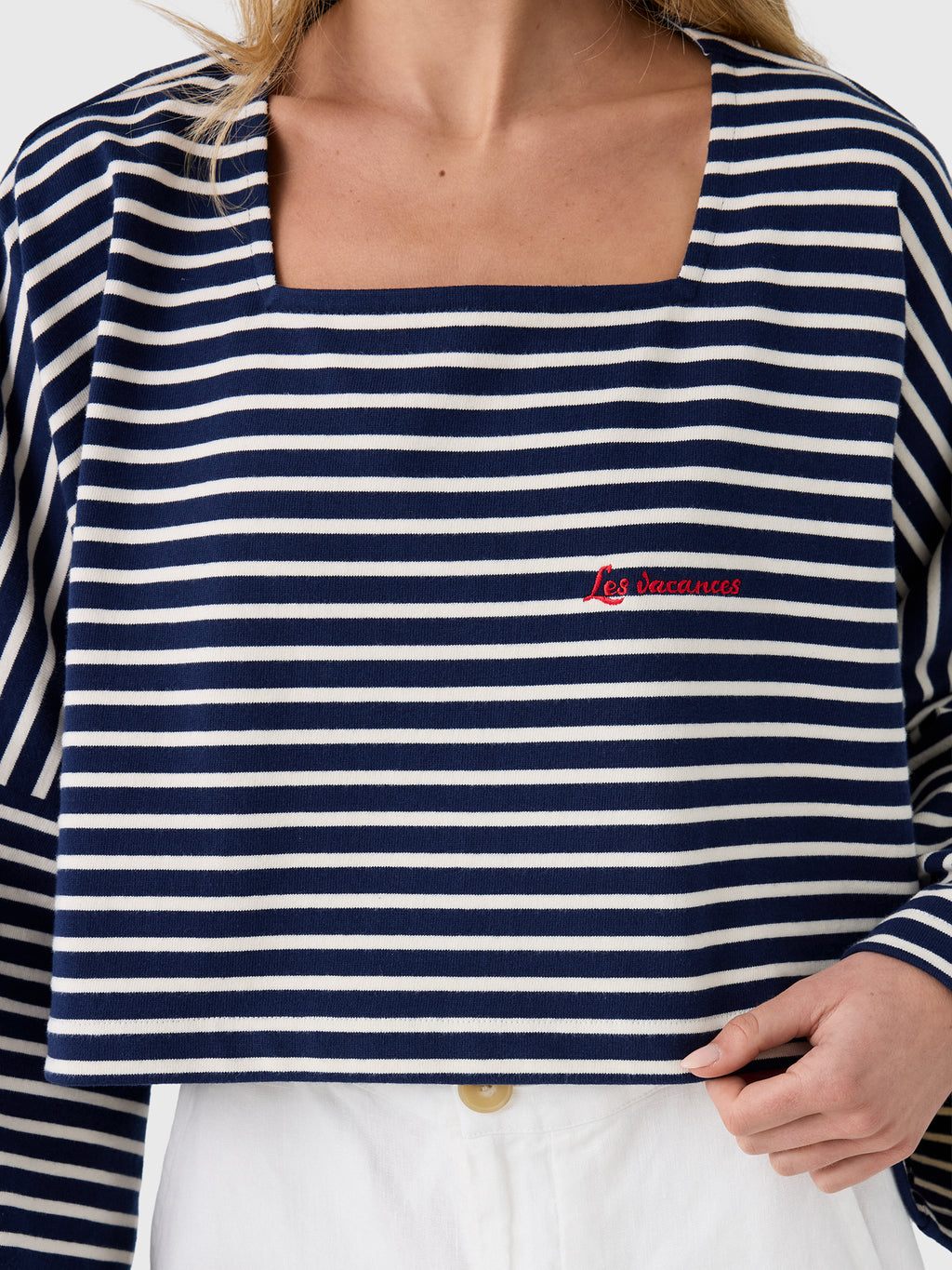 Les Vacances d'Irina Women's Embroidered Mariniére Crop Top - Saint Bernard