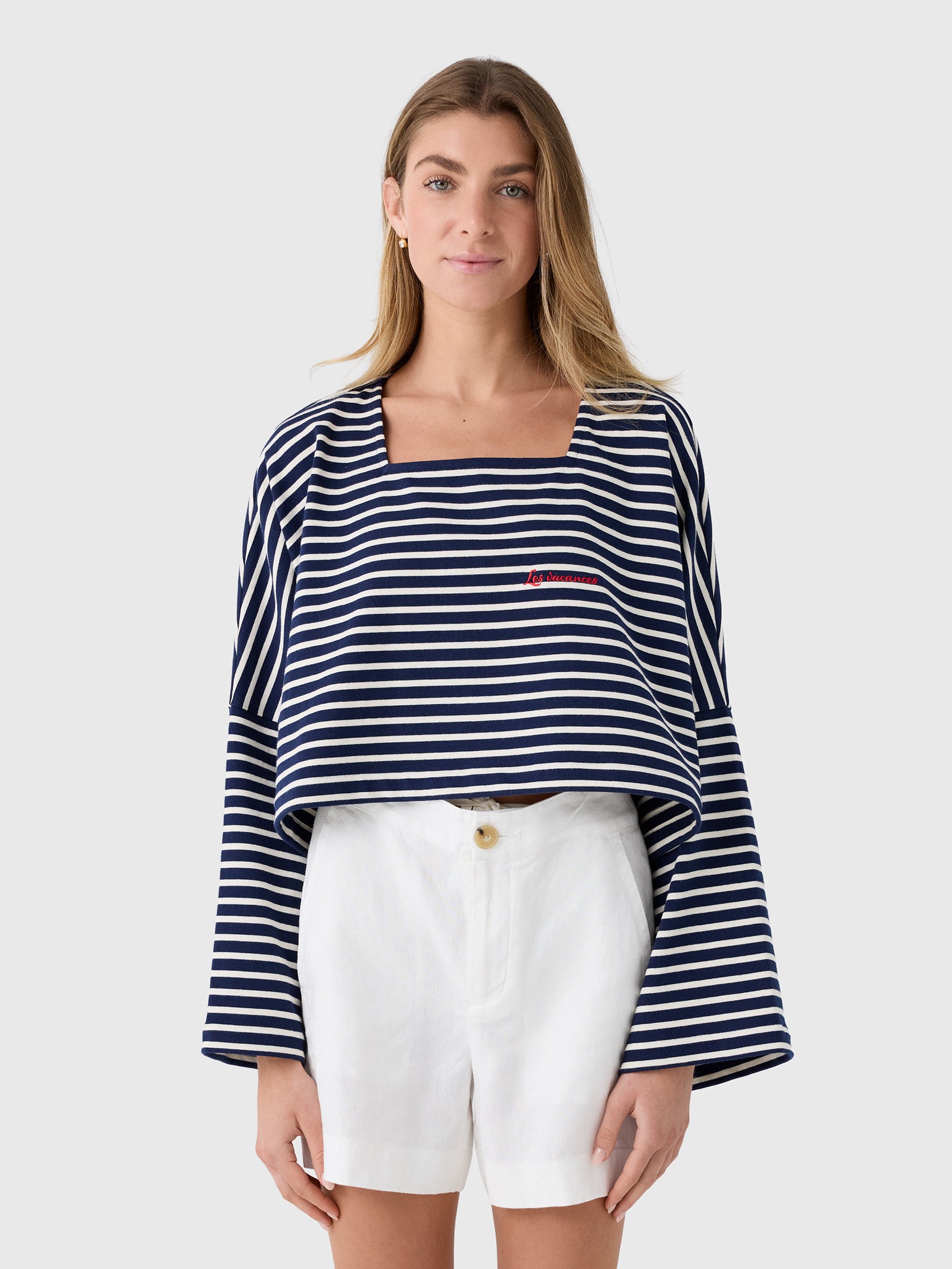 Les Vacances d'Irina Women's Embroidered Mariniére Crop Top - Saint Bernard