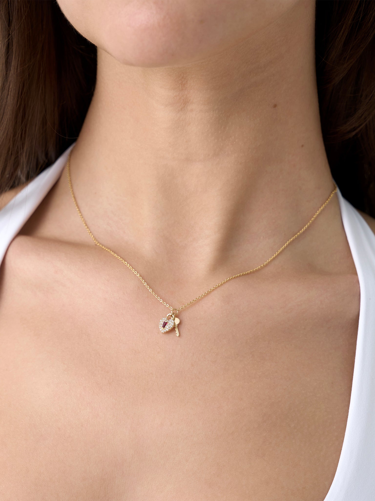 TAI Heart Lock & Key Pavé Necklace - Saint Bernard