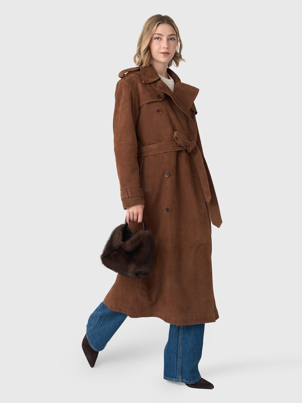 SPRWMN Women's Belle De Jour Suede Trench Coat - Saint Bernard