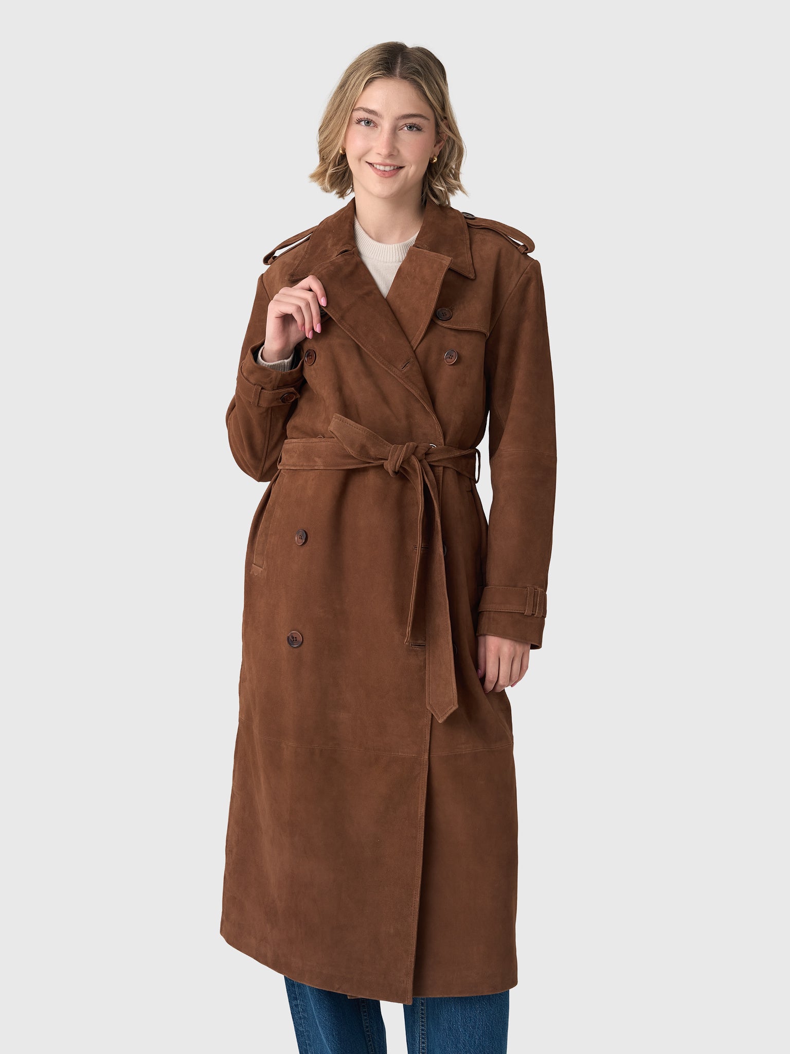 SPRWMN Women's Belle De Jour Suede Trench Coat - Saint Bernard