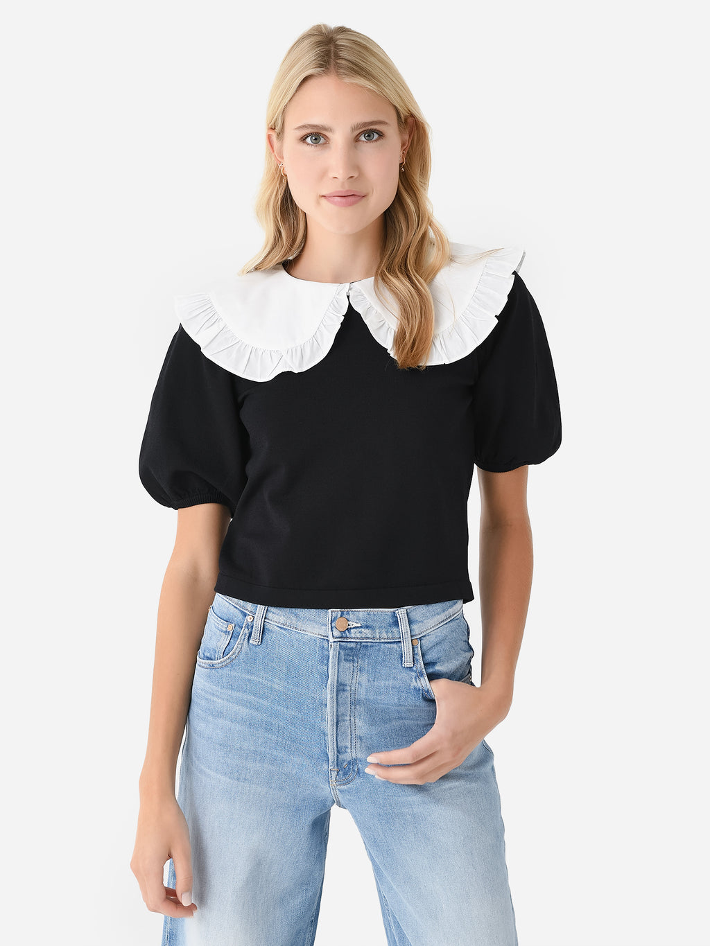English Factory Women's Oversized Ruffled Collar Knit Top - Saint Bernard