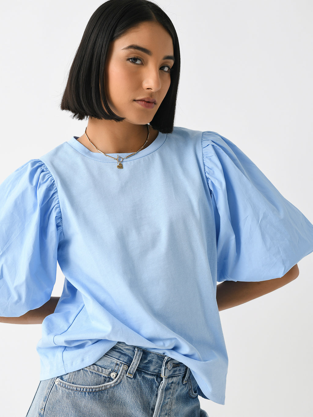 English Factory Women's Poplin Sleeve Combo T-Shirt - Saint Bernard