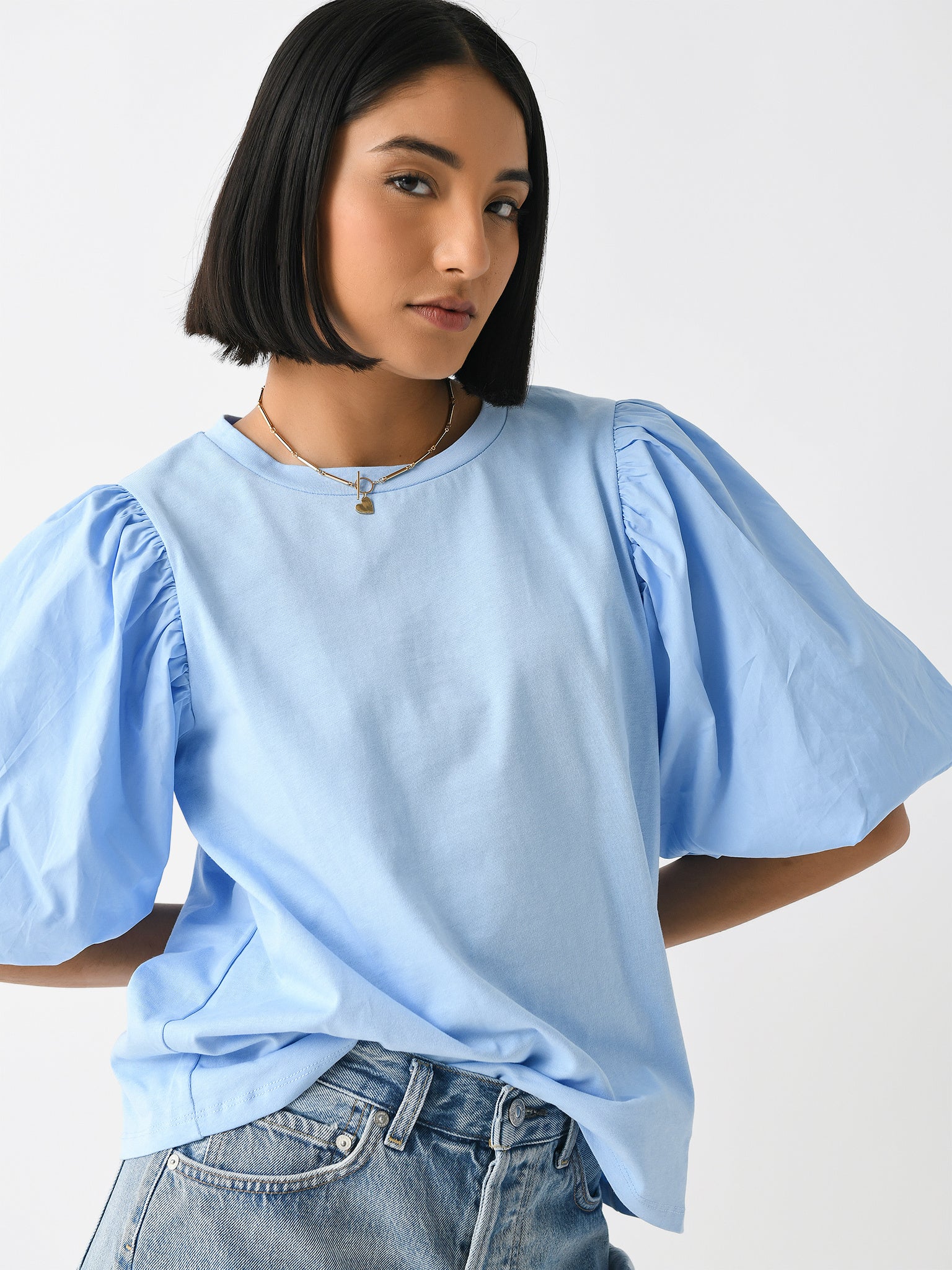 English Factory Women's Poplin Sleeve Combo T-Shirt - Saint Bernard