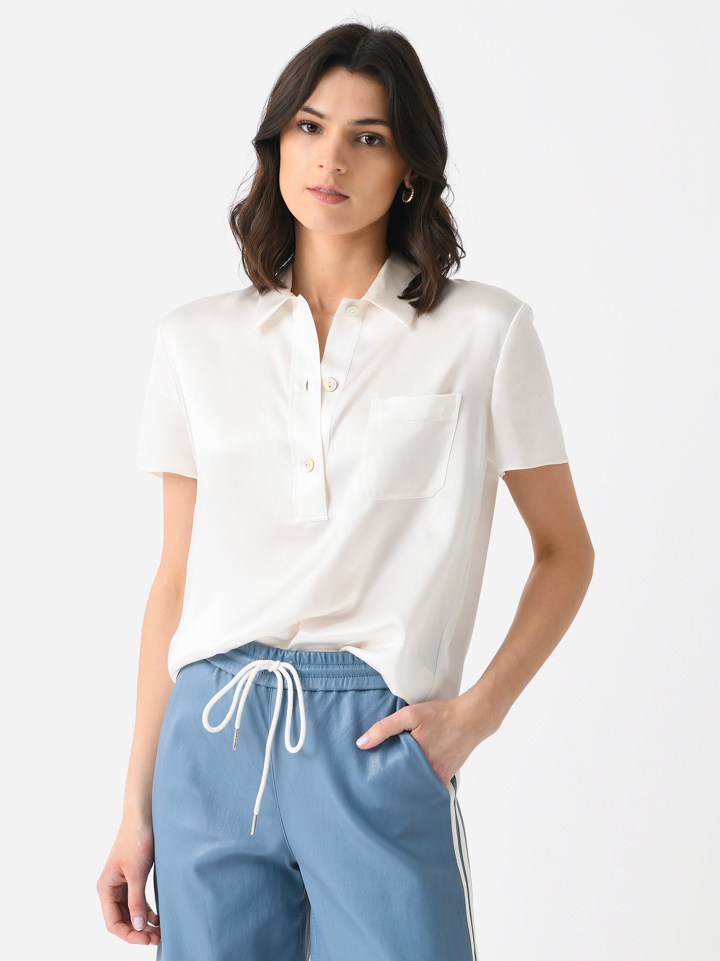 Vince Women's Silk Short-Sleeve Polo Shirt