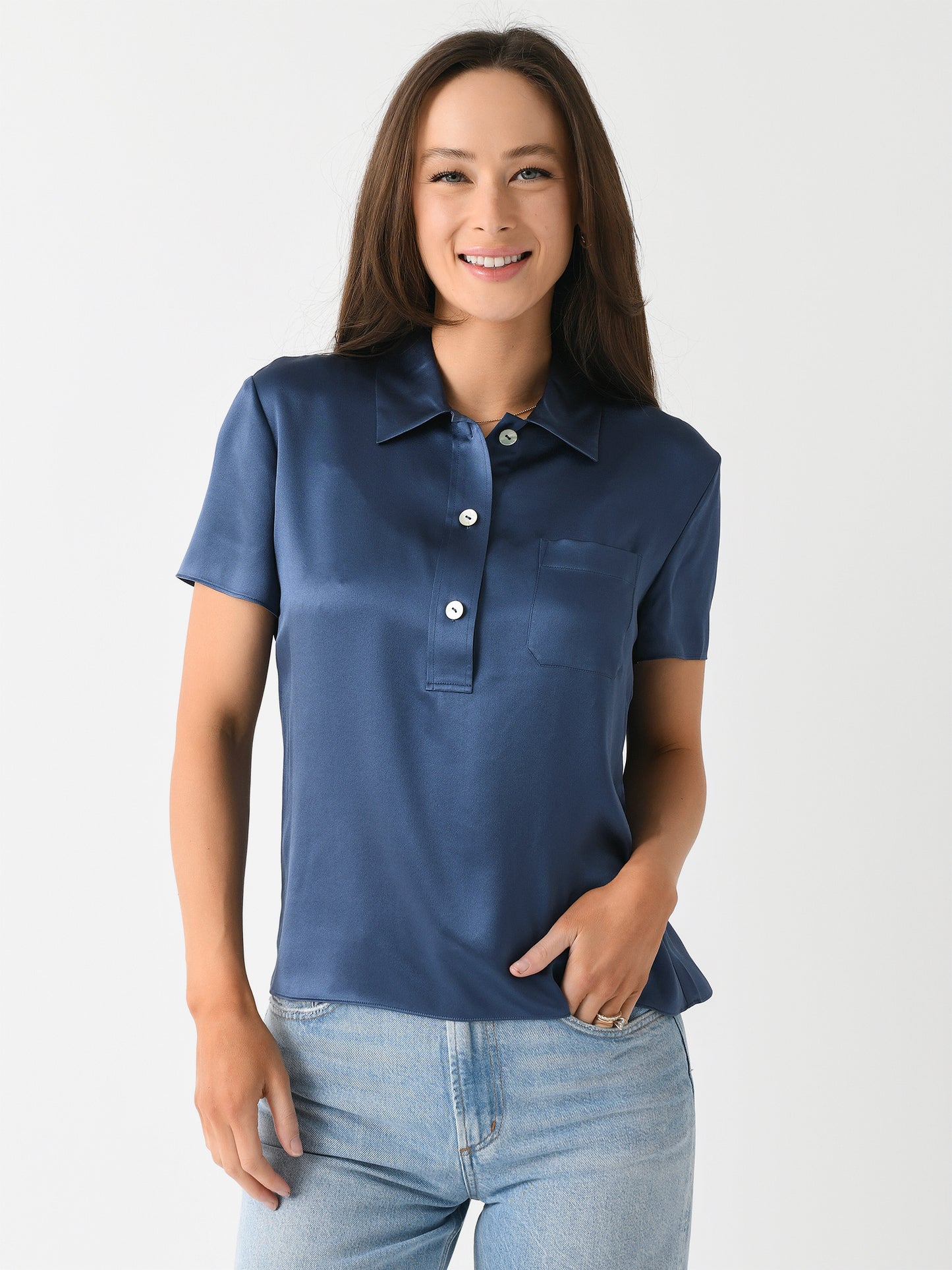 Vince Women's Silk Short-Sleeve Polo Shirt