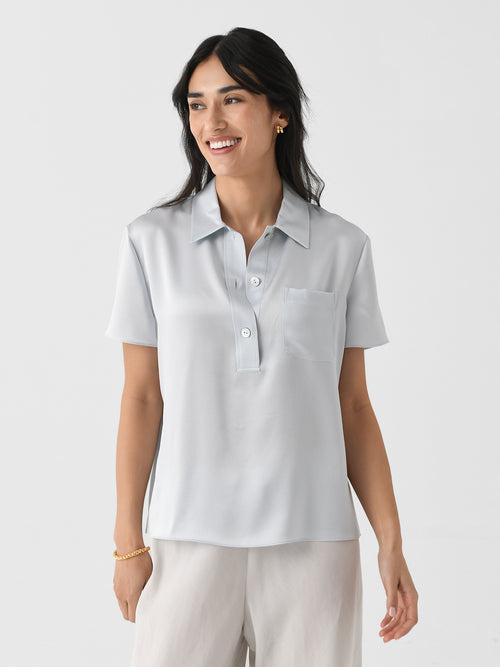 Vince Women's Silk Short-Sleeve Polo Shirt