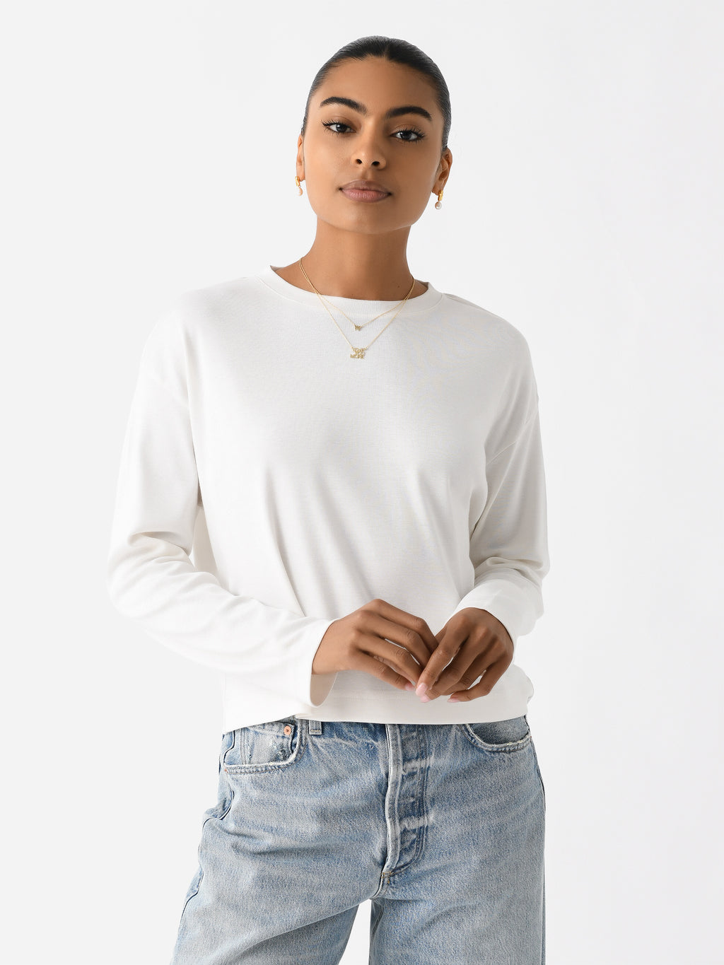 Vince Women's Pima Cotton Long-Sleeve Cropped T-Shirt - Saint Bernard