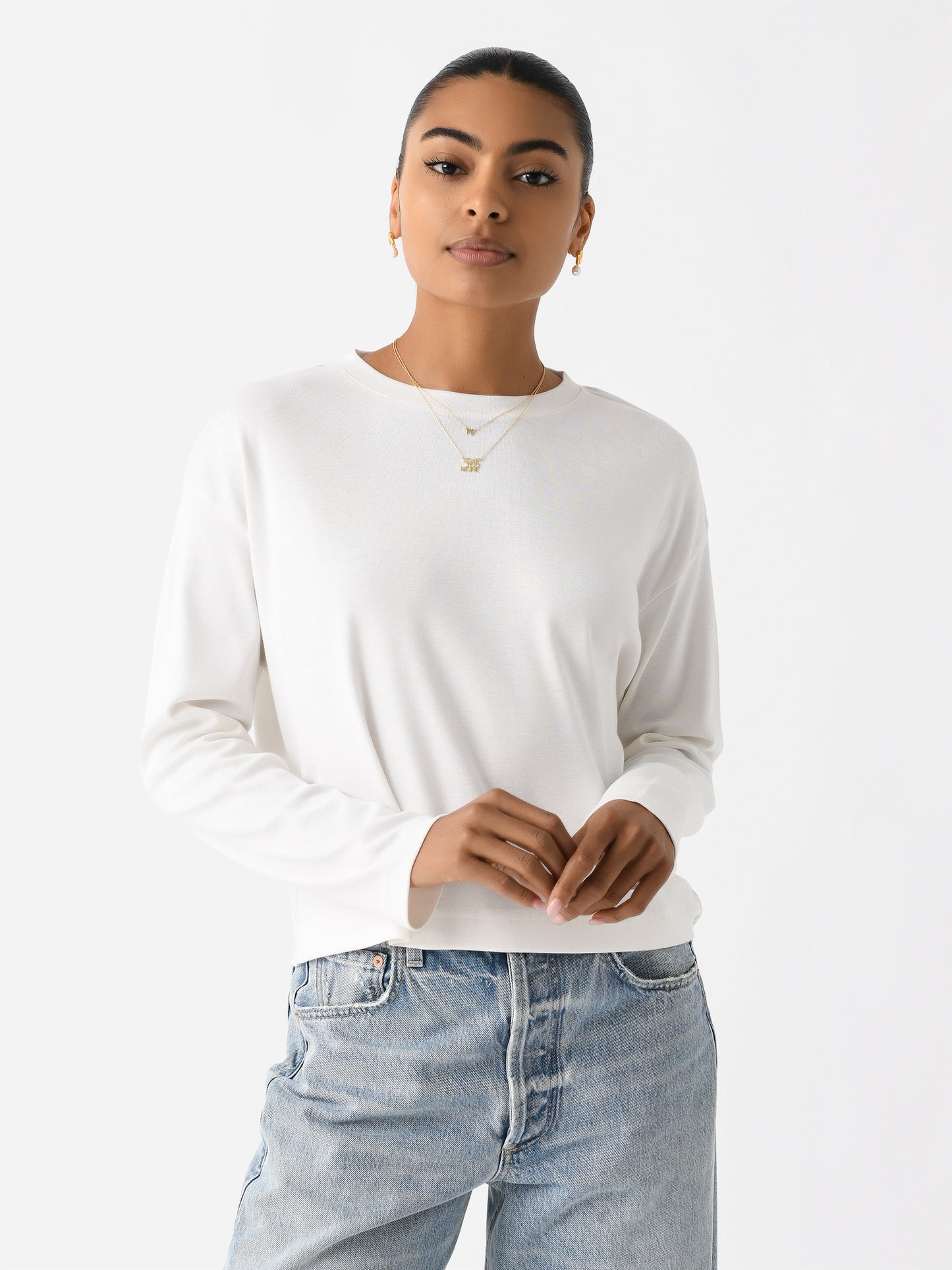 Vince Women's Pima Cotton Long-Sleeve Cropped T-Shirt