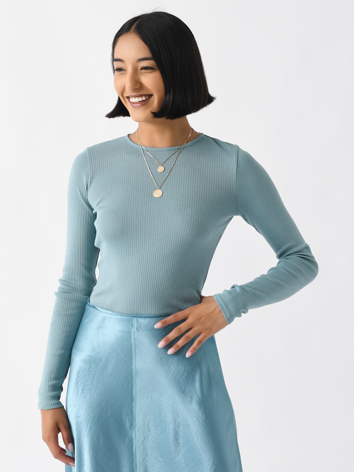 Vince Women's Ribbed Pima Cotton Long-Sleeve Crew Neck T-Shirt - Saint Bernard