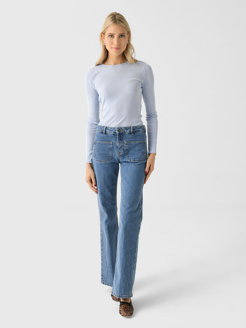 Vince Women's Ribbed Pima Cotton Long-Sleeve Crew Neck T-Shirt