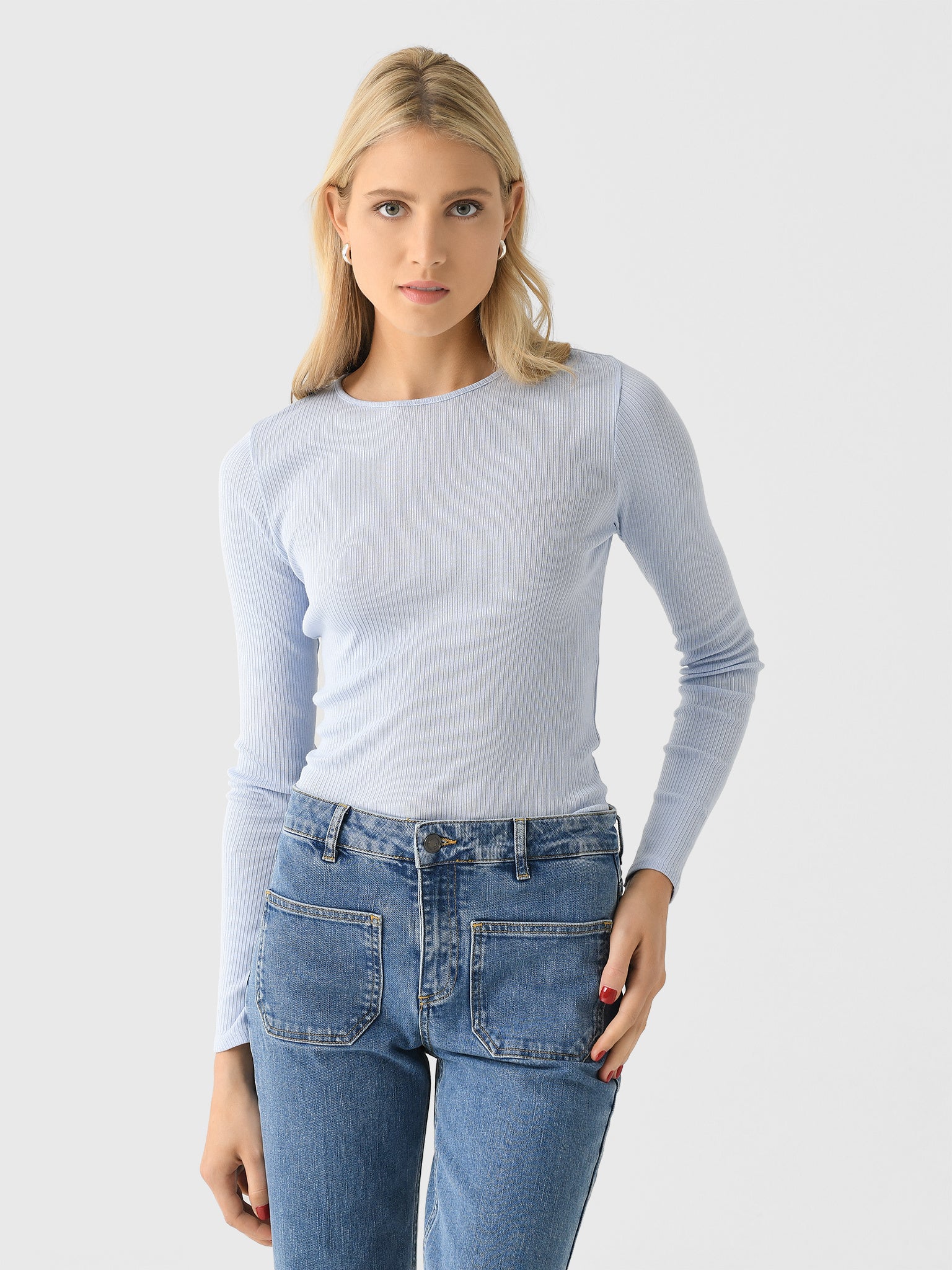 Vince Women's Ribbed Pima Cotton Long-Sleeve Crew Neck T-Shirt - Saint Bernard