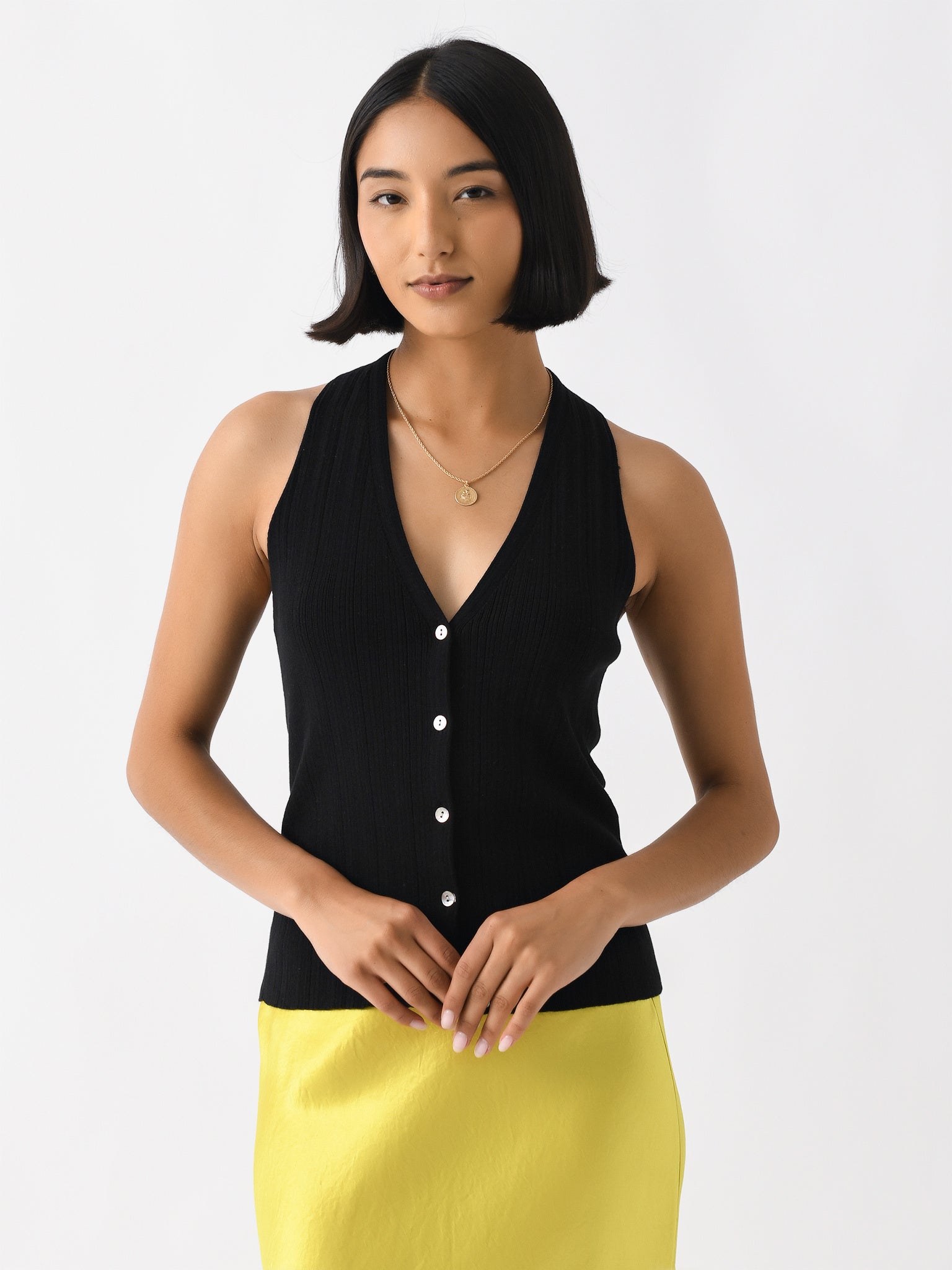 Vince Women's Italian Cotton-Blend Button V-Neck Tank Top - Saint Bernard